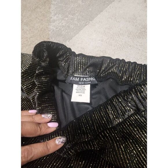 Women's Sam Fashion New York Black Gold Sparkly Elastic Long Skirt Size XSmall - Picture 5 of 7